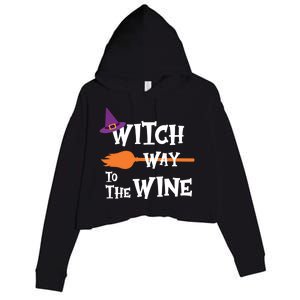 Witch Way To The Wine Funny Halloween Drinking Top Crop Fleece Hoodie