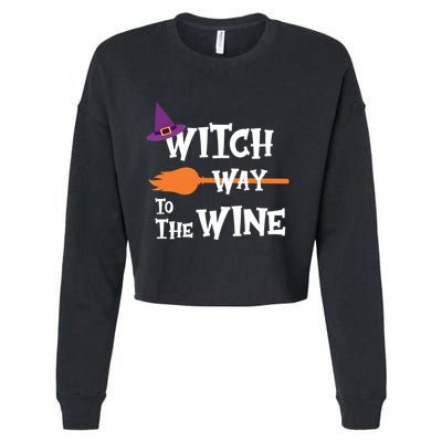 Witch Way To The Wine Funny Halloween Drinking Top Cropped Pullover Crew