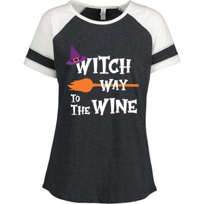 Witch Way To The Wine Funny Halloween Drinking Top Enza Ladies Jersey Colorblock Tee