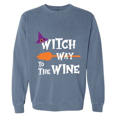 Witch Way To The Wine Funny Halloween Drinking Top Garment-Dyed Sweatshirt
