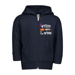 Witch Way To The Wine Funny Halloween Drinking Top Toddler Zip Fleece Hoodie