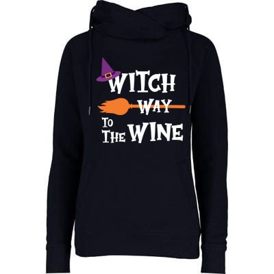 Witch Way To The Wine Funny Halloween Drinking Top Womens Funnel Neck Pullover Hood