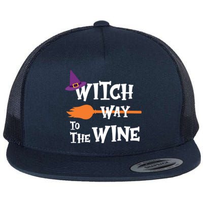 Witch Way To The Wine Funny Halloween Drinking Top Flat Bill Trucker Hat