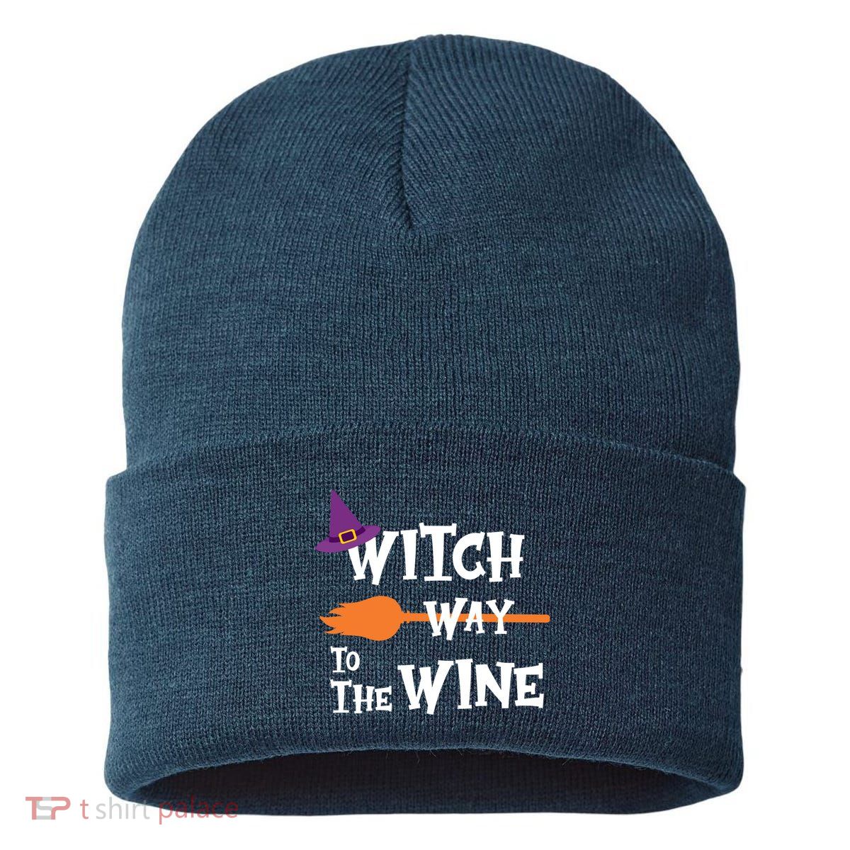 Witch Way To The Wine Funny Halloween Drinking Top Sustainable Knit Beanie