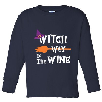 Witch Way To The Wine Funny Halloween Drinking Top Toddler Long Sleeve Shirt