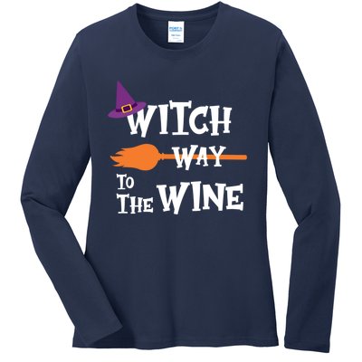 Witch Way To The Wine Funny Halloween Drinking Top Ladies Long Sleeve Shirt