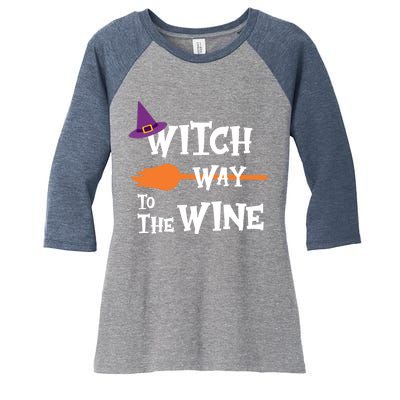 Witch Way To The Wine Funny Halloween Drinking Top Women's Tri-Blend 3/4-Sleeve Raglan Shirt