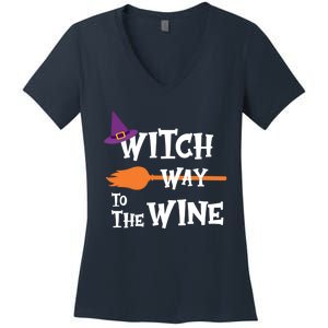 Witch Way To The Wine Funny Halloween Drinking Top Women's V-Neck T-Shirt