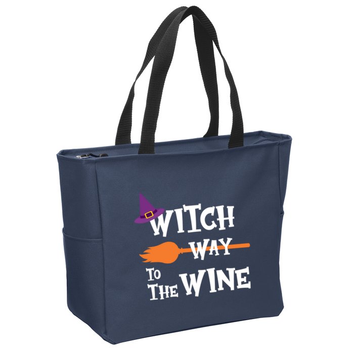 Witch Way To The Wine Funny Halloween Drinking Top Zip Tote Bag