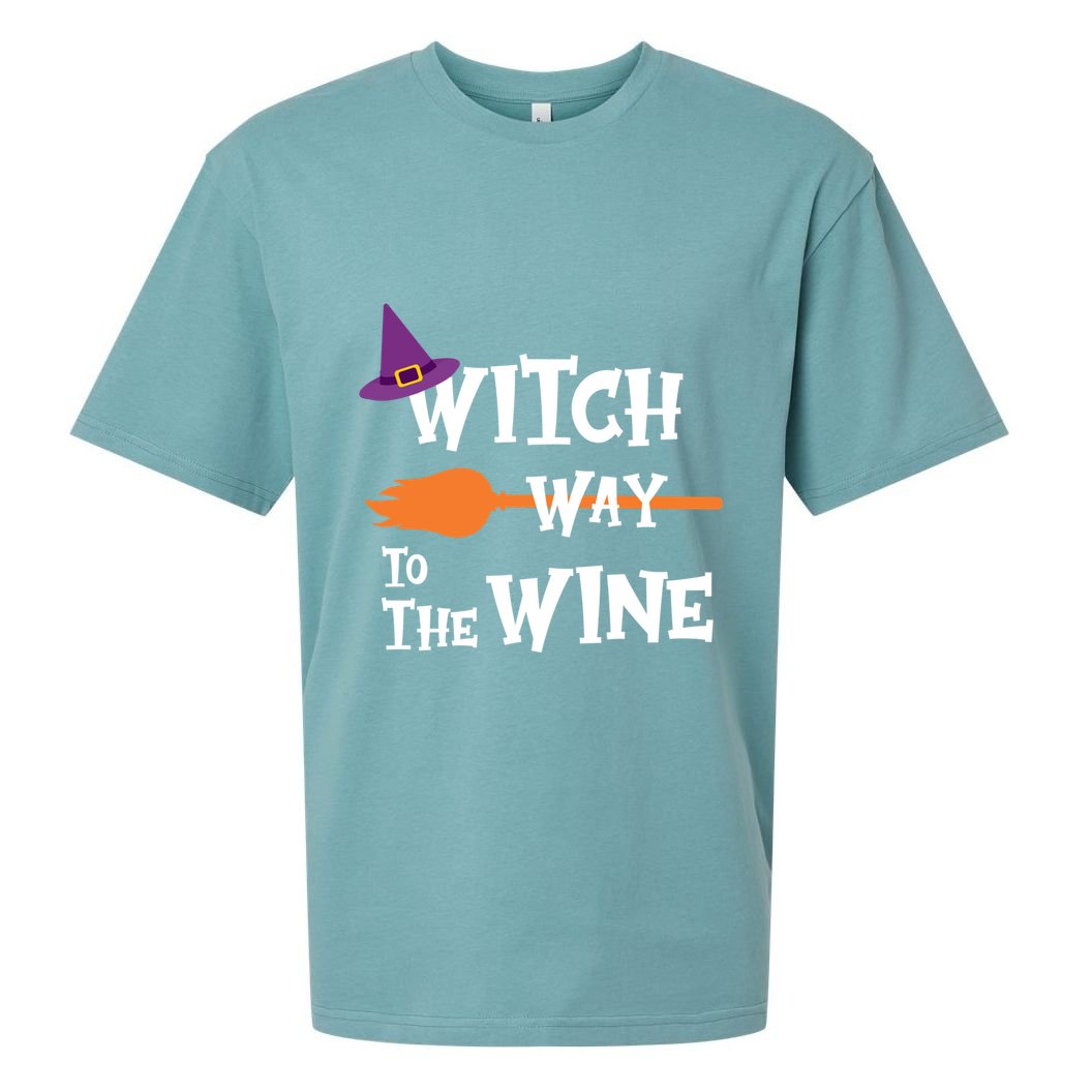 Witch Way To The Wine Funny Halloween Drinking Top Sueded Cloud Jersey T-Shirt