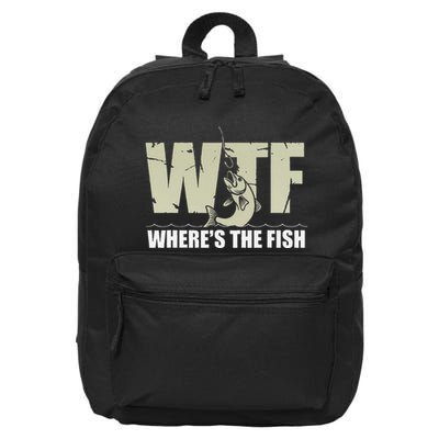 Wtf WhereS The Fish Funny Catching Fish Fishing Fisherman .Png 16 in Basic Backpack