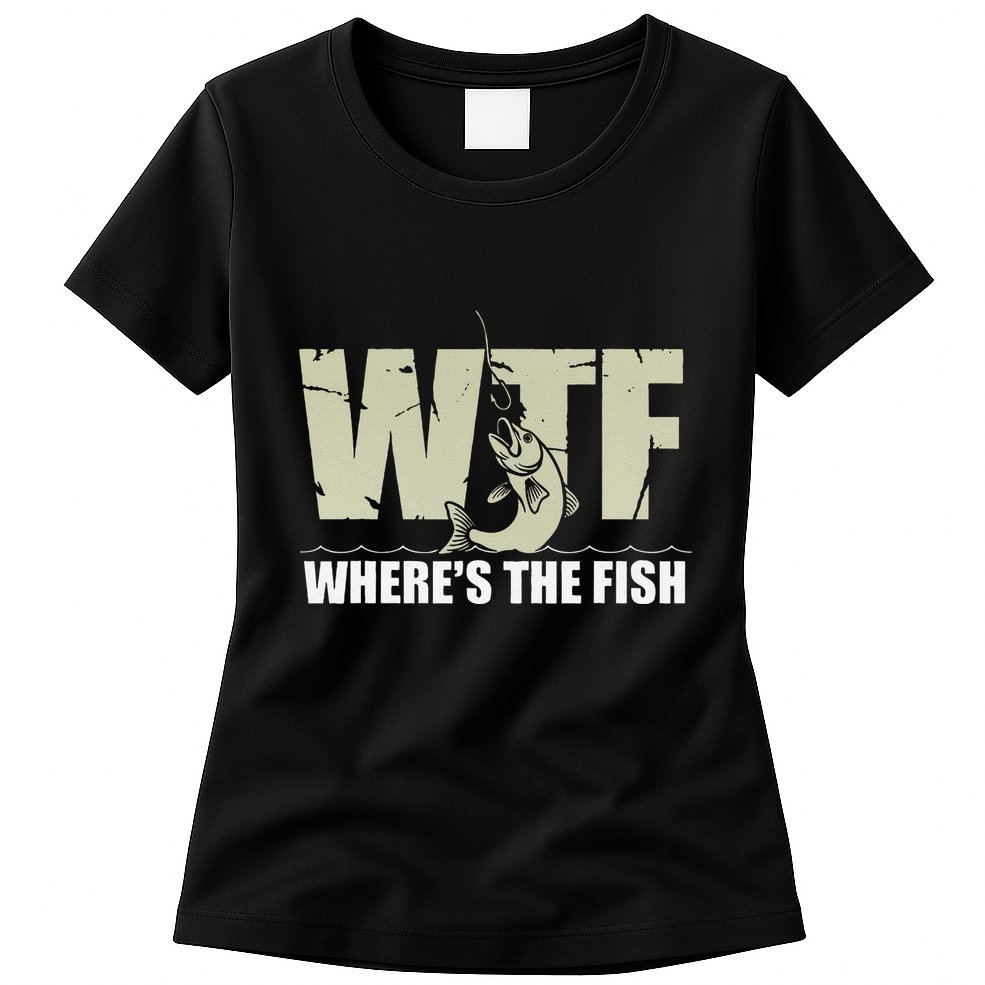 Wtf WhereS The Fish Funny Catching Fish Fishing Fisherman .Png Womens T-Shirt