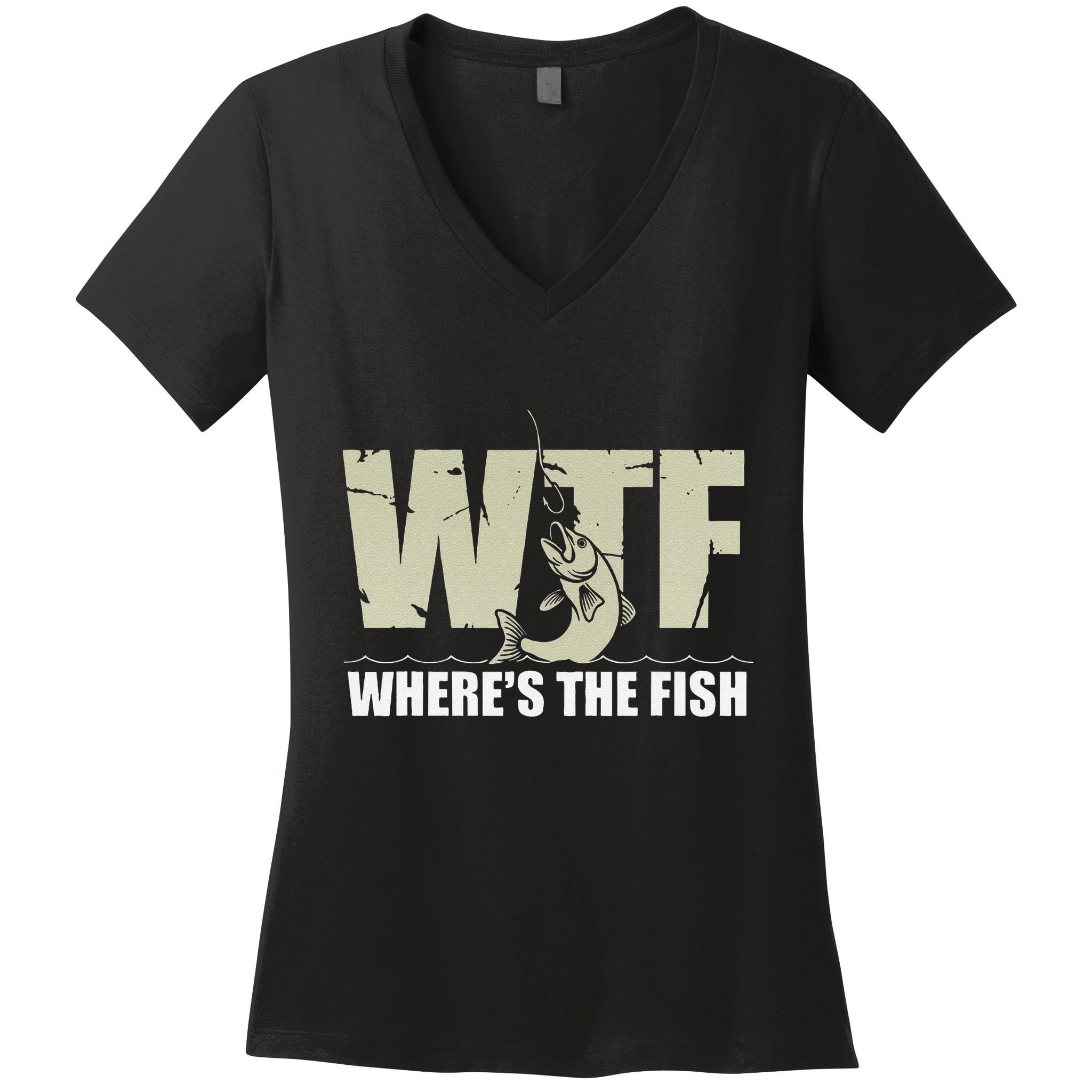 Wtf WhereS The Fish Funny Catching Fish Fishing Fisherman .Png Women's V-Neck T-Shirt