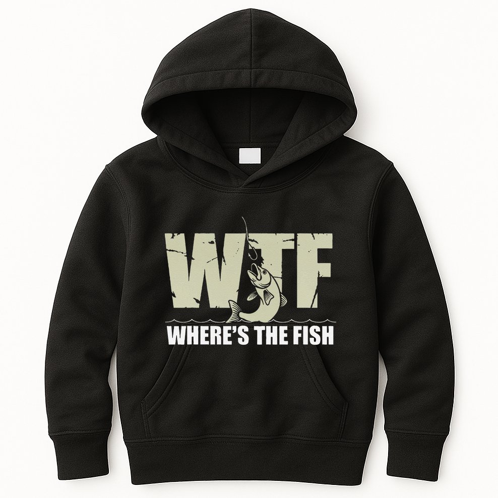 Wtf WhereS The Fish Funny Catching Fish Fishing Fisherman .Png Kids Hoodie