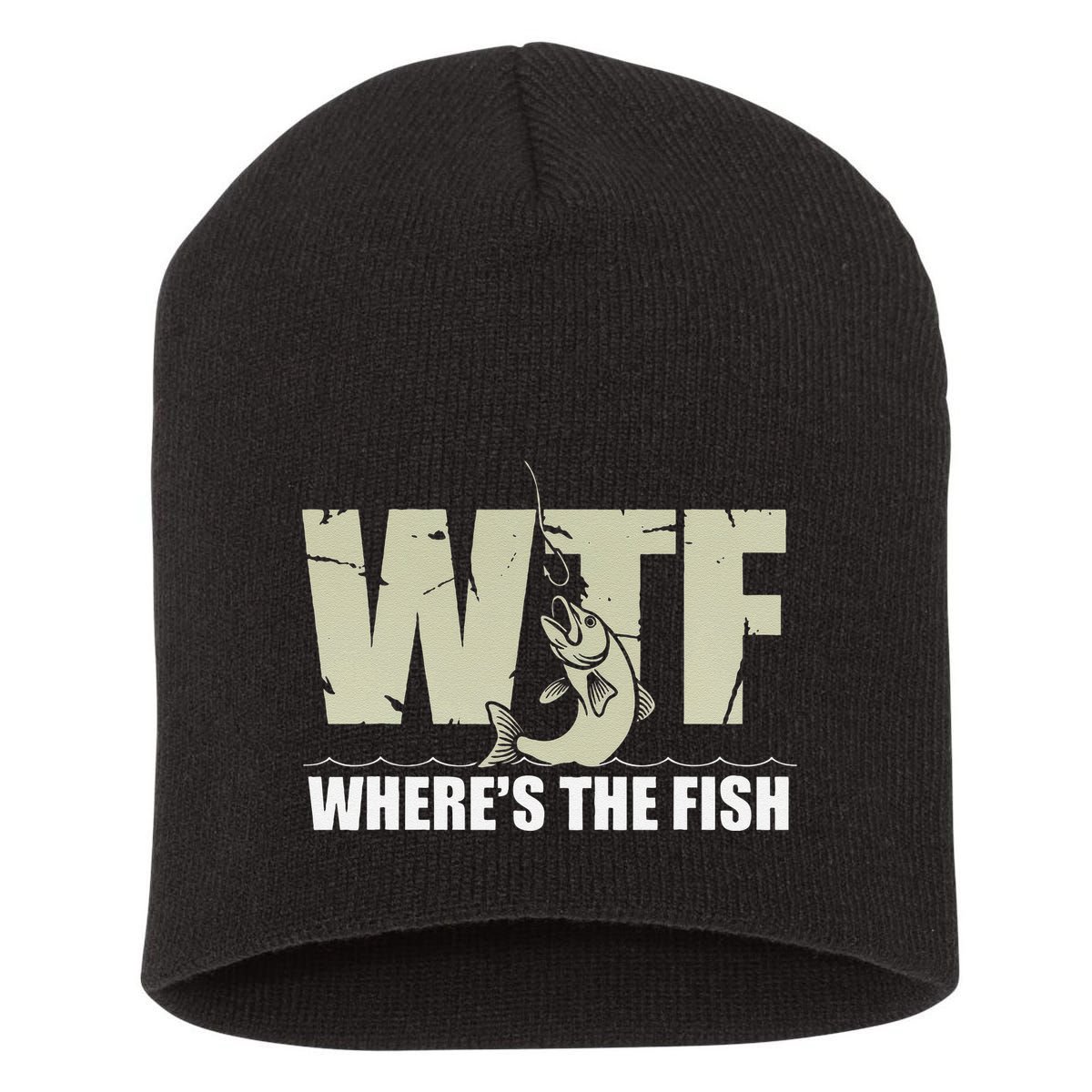 Wtf WhereS The Fish Funny Catching Fish Fishing Fisherman .Png Short Acrylic Beanie