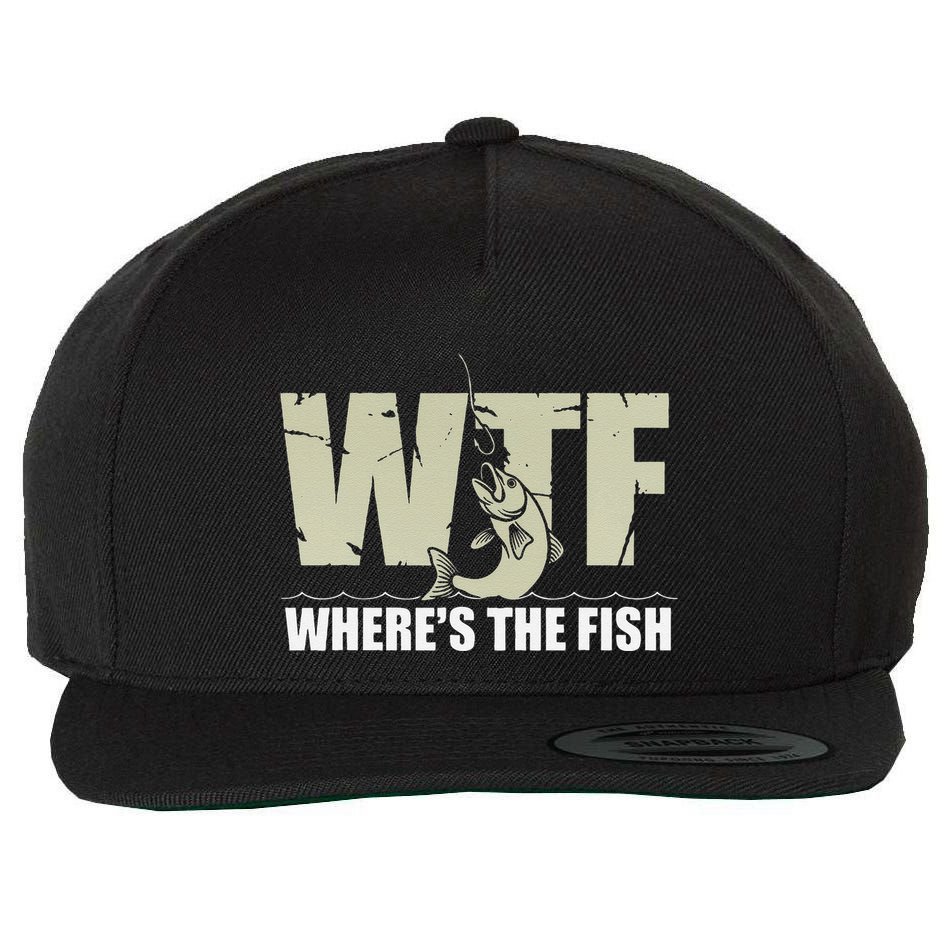 Wtf WhereS The Fish Funny Catching Fish Fishing Fisherman .Png Wool Snapback Cap