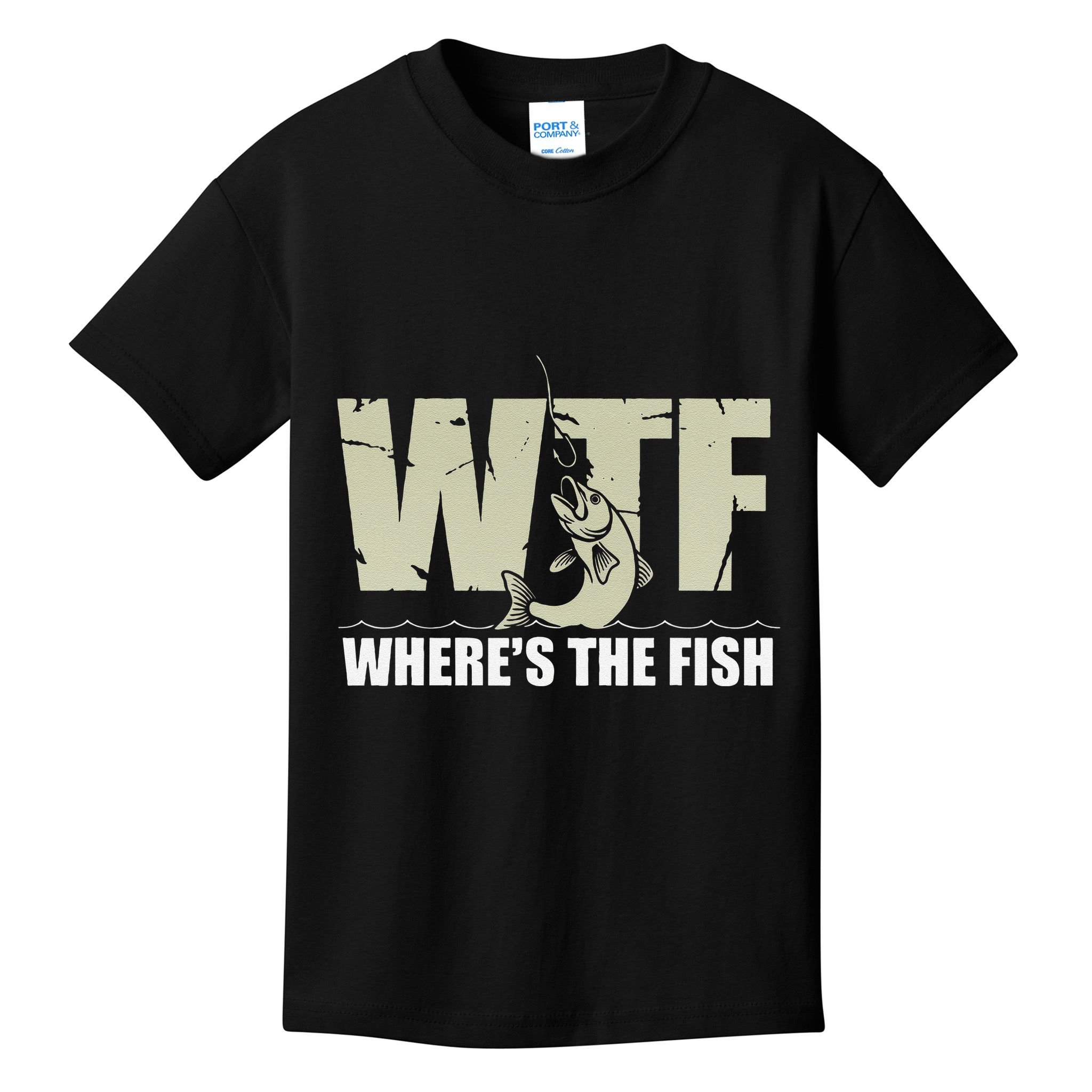 Wtf WhereS The Fish Funny Catching Fish Fishing Fisherman .Png Kids T-Shirt