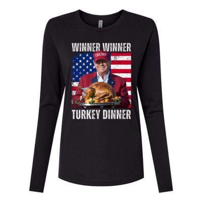 Winner Winner Turkey Dinner Humor Funny Trump Thanksgiving Womens Cotton Relaxed Long Sleeve T-Shirt