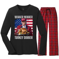 Winner Winner Turkey Dinner Humor Funny Trump Thanksgiving Women's Long Sleeve Flannel Pajama Set 