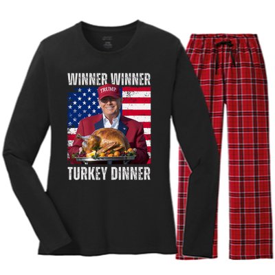 Winner Winner Turkey Dinner Humor Funny Trump Thanksgiving Women's Long Sleeve Flannel Pajama Set 