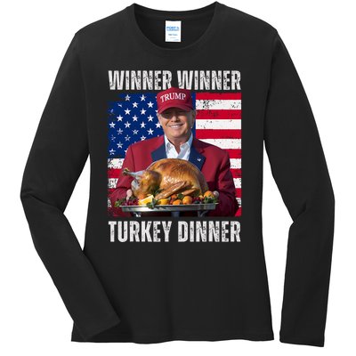 Winner Winner Turkey Dinner Humor Funny Trump Thanksgiving Ladies Long Sleeve Shirt