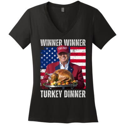 Winner Winner Turkey Dinner Humor Funny Trump Thanksgiving Women's V-Neck T-Shirt