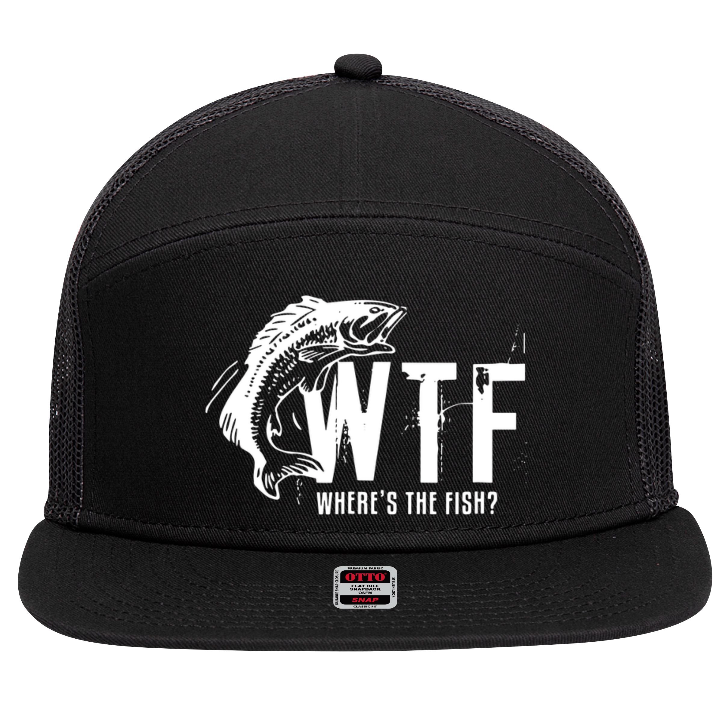 WTF Where's The Fish 7 Panel Mesh Trucker Snapback Hat