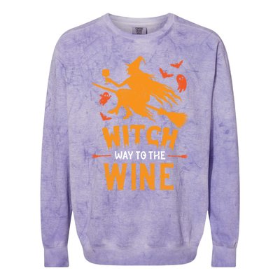 Witch Way To The Wine Funny Pun Halloween Costume Gift Colorblast Crewneck Sweatshirt