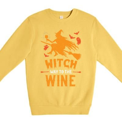 Witch Way To The Wine Funny Pun Halloween Costume Gift Premium Crewneck Sweatshirt