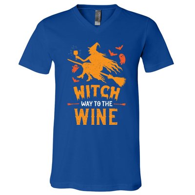 Witch Way To The Wine Funny Pun Halloween Costume Gift V-Neck T-Shirt