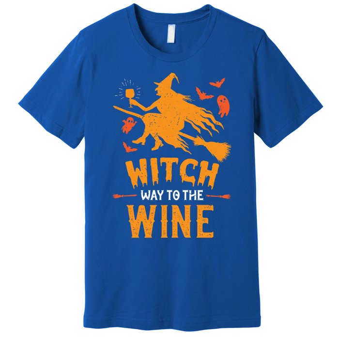 Witch Way To The Wine Funny Pun Halloween Costume Gift Premium T-Shirt