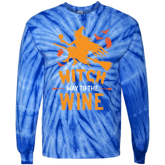 Witch Way To The Wine Funny Pun Halloween Costume Gift Tie-Dye Long Sleeve Shirt