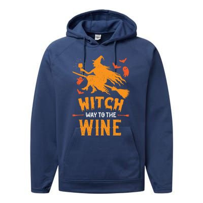 Witch Way To The Wine Funny Pun Halloween Costume Gift Performance Fleece Hoodie