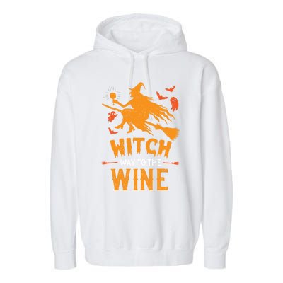 Witch Way To The Wine Funny Pun Halloween Costume Gift Garment-Dyed Fleece Hoodie