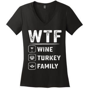 wtf wine turkey family Women's V-Neck T-Shirt