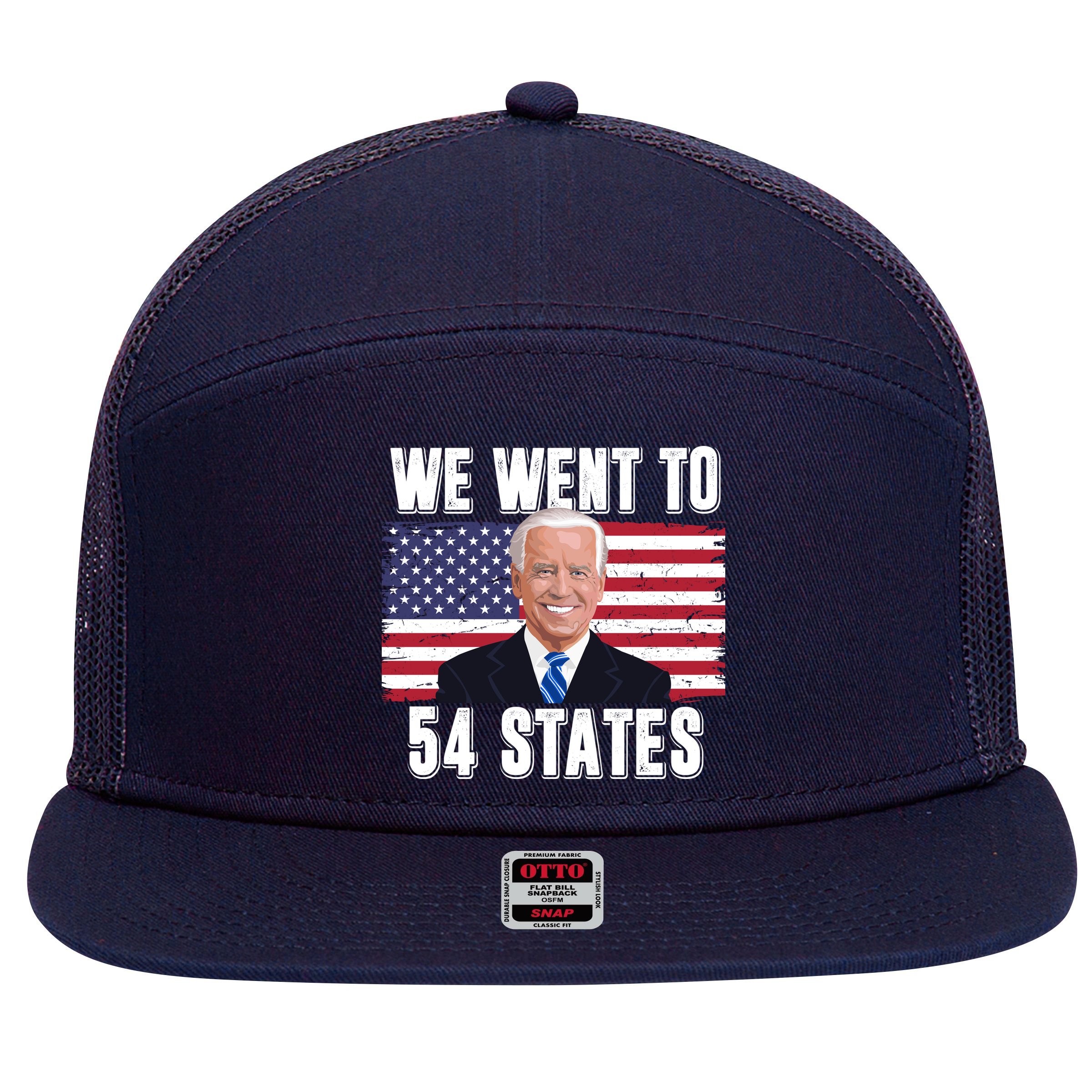 We Went To 54 States USA Flag Joe Biden Funny 7 Panel Mesh Trucker Snapback Hat