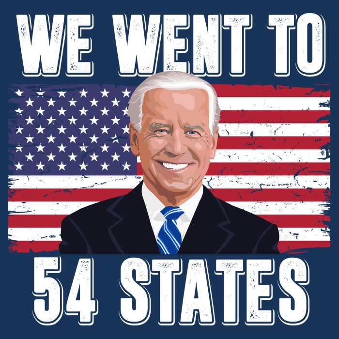 We Went To 54 States USA Flag Joe Biden Funny 7 Panel Mesh Trucker Snapback Hat