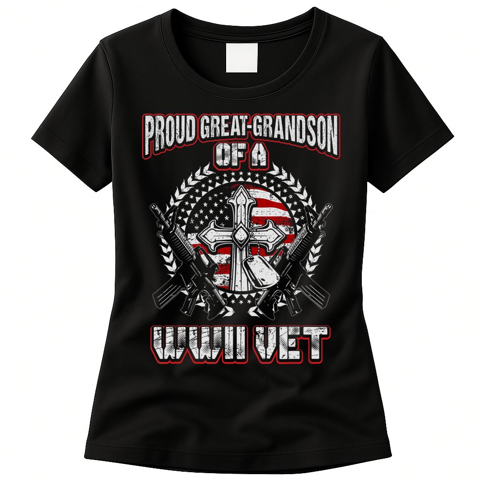 World War Two Veteran Proud Great Grandson Wwii Vet Military Womens T-Shirt