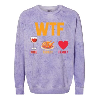 WTF Wine Turkey Family Shirt Funny Thanksgiving Day Colorblast Crewneck Sweatshirt