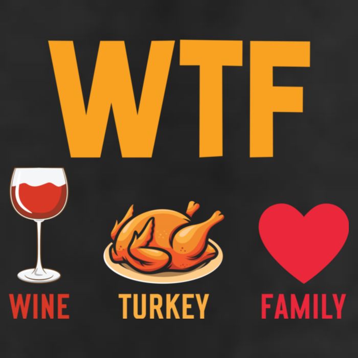 WTF Wine Turkey Family Shirt Funny Thanksgiving Day 7 Panel Mesh Trucker Snapback Hat