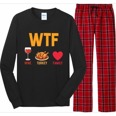 WTF Wine Turkey Family Shirt Funny Thanksgiving Day Long Sleeve Pajama Set