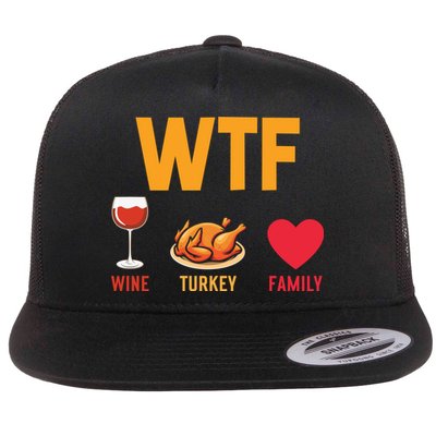 WTF Wine Turkey Family Shirt Funny Thanksgiving Day Flatbill Hat