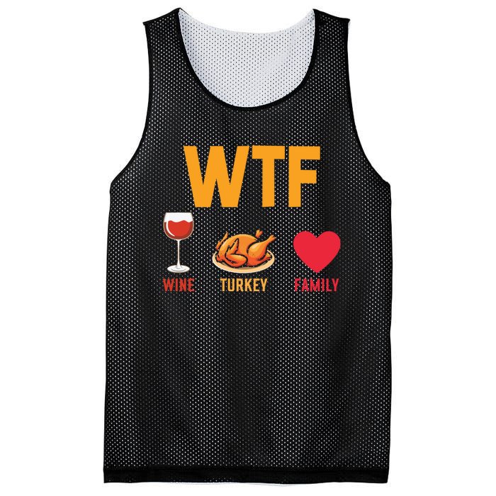 WTF Wine Turkey Family Shirt Funny Thanksgiving Day Mesh Reversible Basketball Jersey Tank