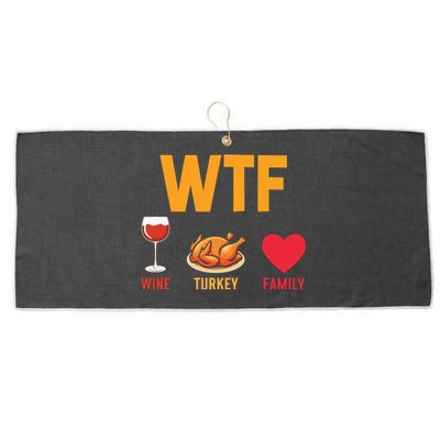 WTF Wine Turkey Family Shirt Funny Thanksgiving Day Large Microfiber Waffle Golf Towel