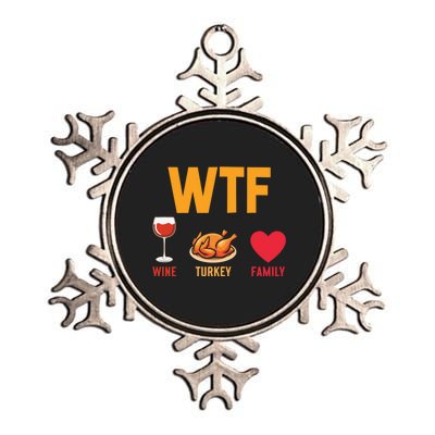 WTF Wine Turkey Family Shirt Funny Thanksgiving Day Metallic Star Ornament