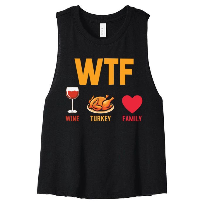 WTF Wine Turkey Family Shirt Funny Thanksgiving Day Women's Racerback Cropped Tank