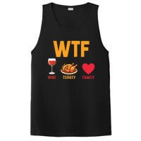 WTF Wine Turkey Family Shirt Funny Thanksgiving Day PosiCharge Competitor Tank