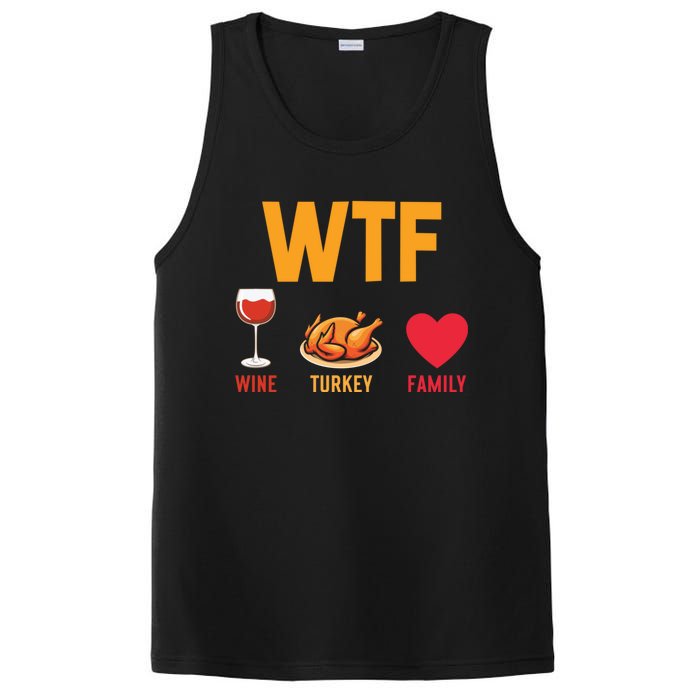 WTF Wine Turkey Family Shirt Funny Thanksgiving Day PosiCharge Competitor Tank