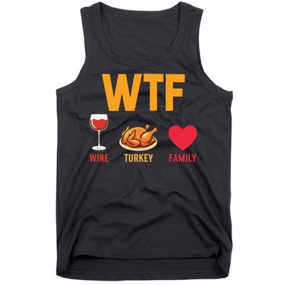 WTF Wine Turkey Family Shirt Funny Thanksgiving Day Tank Top