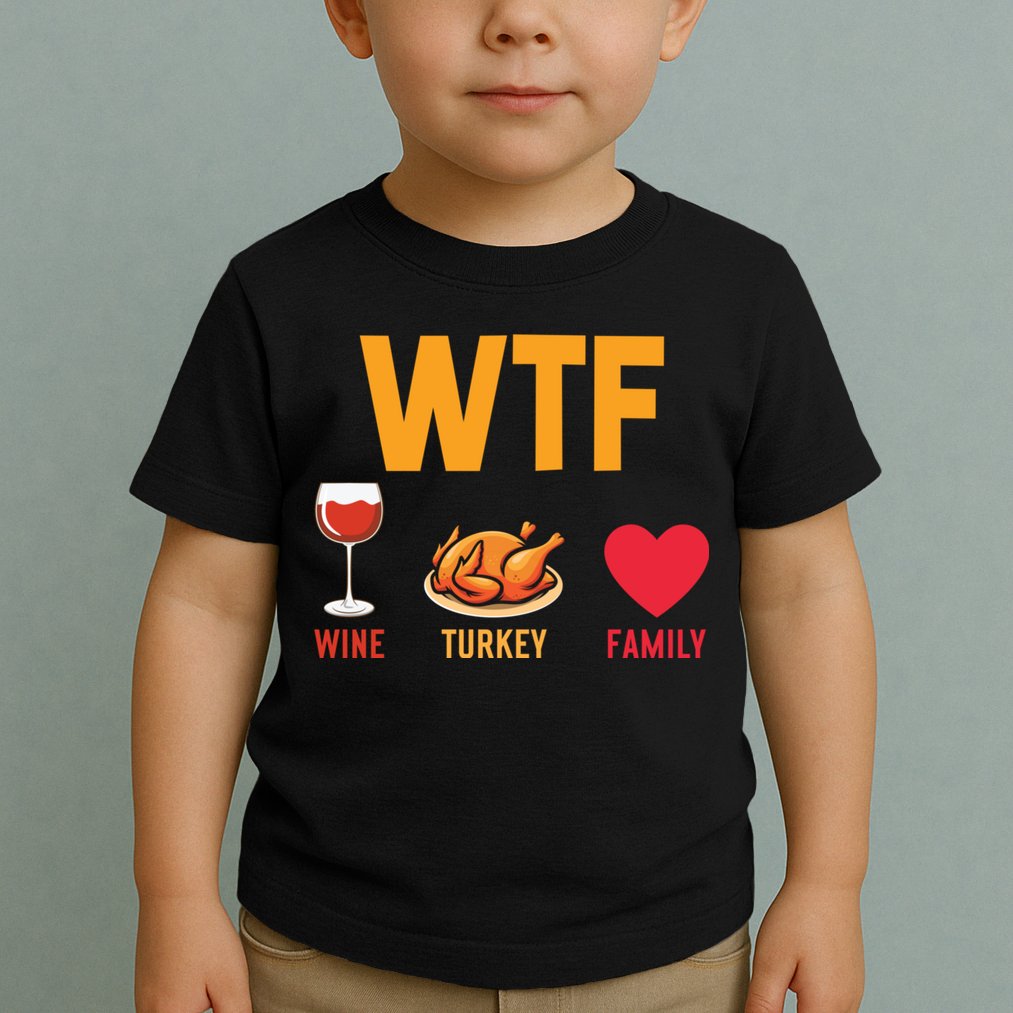 WTF Wine Turkey Family Shirt Funny Thanksgiving Day Toddler T-Shirt